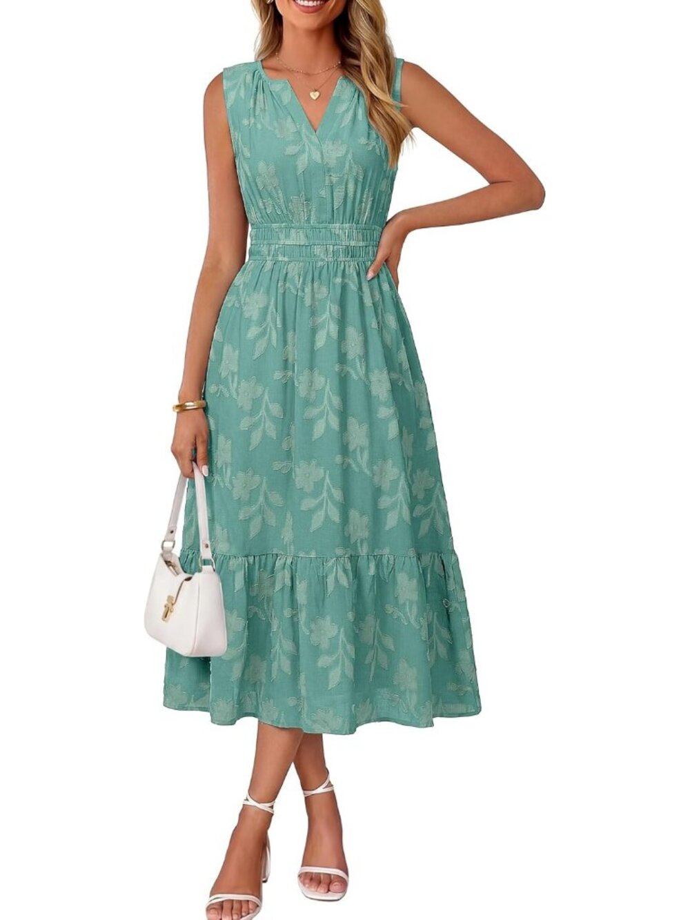 Women's Blue Green Sleeveless V Neck A LINE Floral Casual Imported Maxi Dress